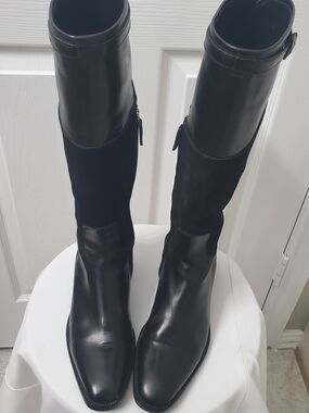 Ralph Lauren Black Leather & Suede Knee Boots